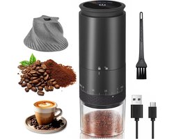 Draagbare elektrische koffiemolen – koffiebonenmaler met keramische kegelmaler – 38 maalinstellingen en LED-display – oplaadbaar via USB – voor reizen, kamperen en kantoor (zwart, L).