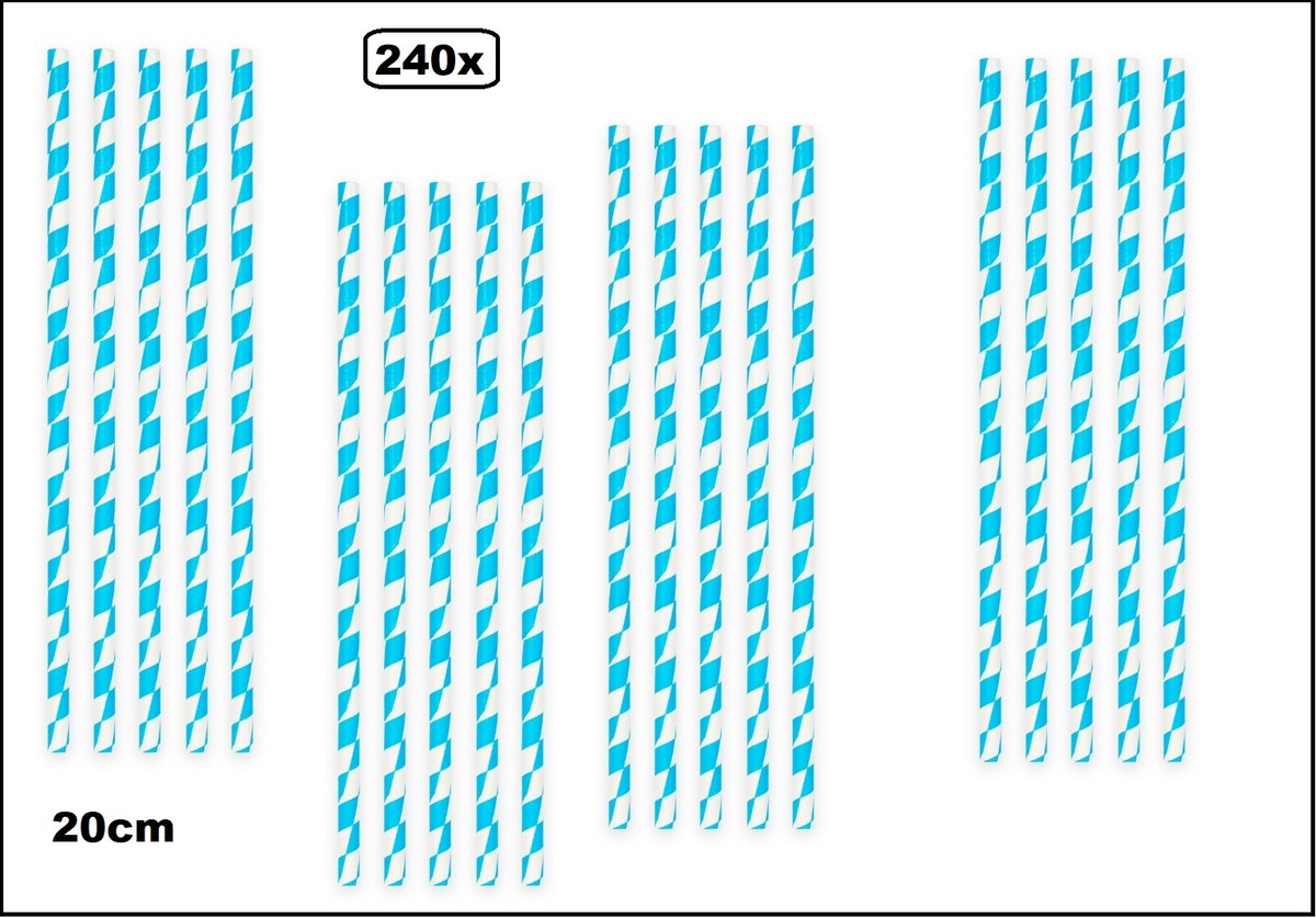 240x Papieren rietjes Oktoberfeest blauw/wit 20cm - 100% biologisch afbreekbaar - Oktoberfest Beiers drink rietje limonade thema feest