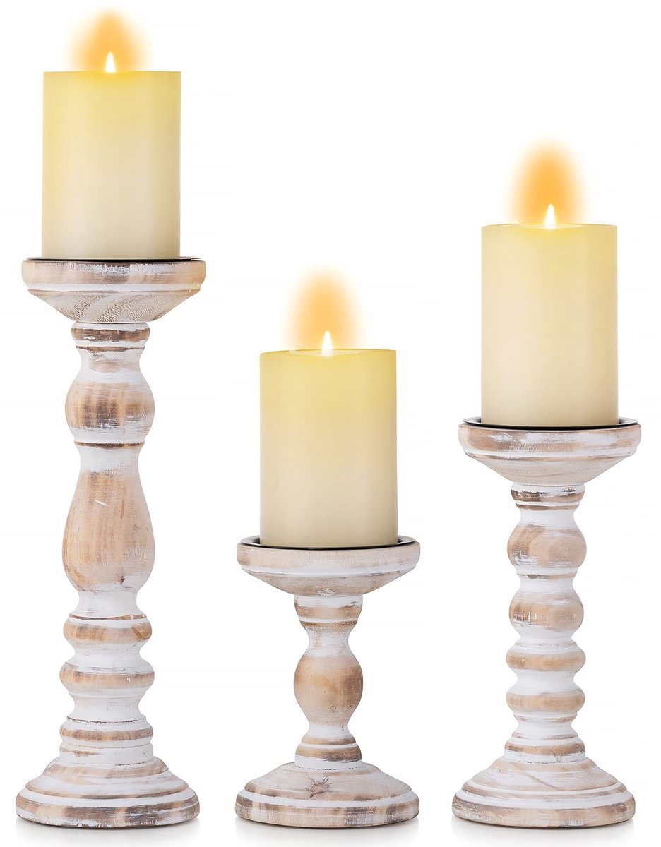 Omgoods - Set van 3 Houten Kaarsenhouders voor Pillar Kaarsen