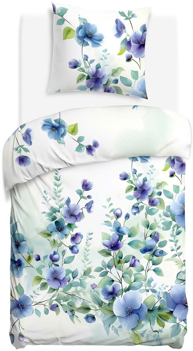 Darymex Satynlove Premium - Dekbedovertrekset - 100% Katoen Satijn - Blauwe Viooltjes Motief - Met Ritssluiting
