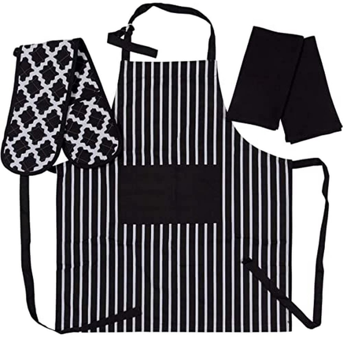 Omgoods - Keuken Set met Schort, Ovenwanten en Keukenhanddoeken van 100% Katoen