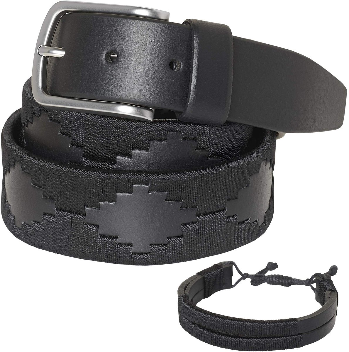 Omgoods - Traditionele Leren Riem met Bijpassende Armband Zwart