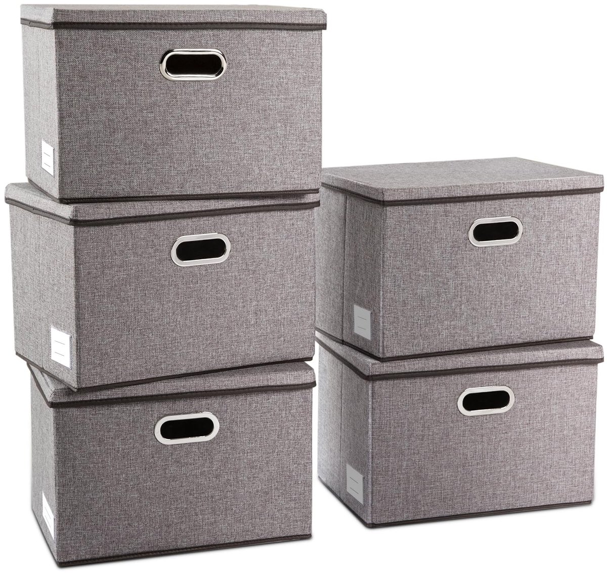 Omgoods - Set van 5 Vouwbare Opbergdozen met Deksel in Grijs