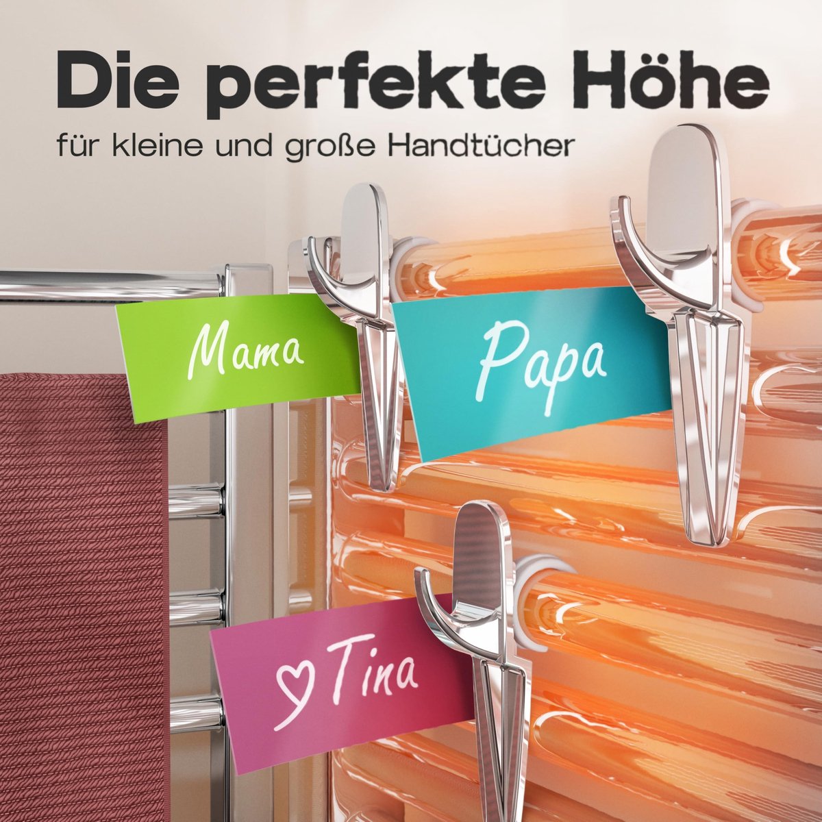 Omgoods - Set van 5 Universele Handdoekhaken - Chroom - Modern Design