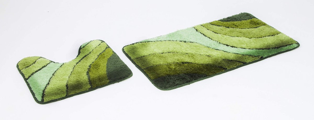 Omgoods - 2-delige Badmatset met Antislip en Golvenpatroon Groen
