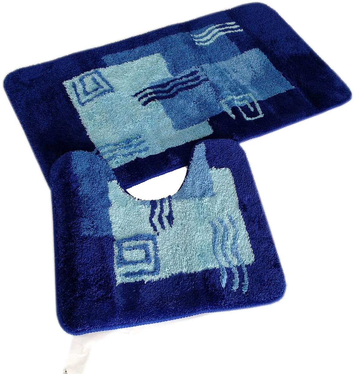 Omgoods - 2-delige Badmatset Milaan Blauw met Uitsparing