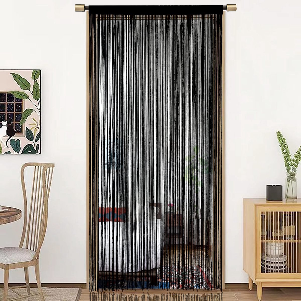 Omgoods- Deurgordijn 90x245cm - Vliegen - Bamboe - Isolerend - Macrame - Polyester - Stringgordijn