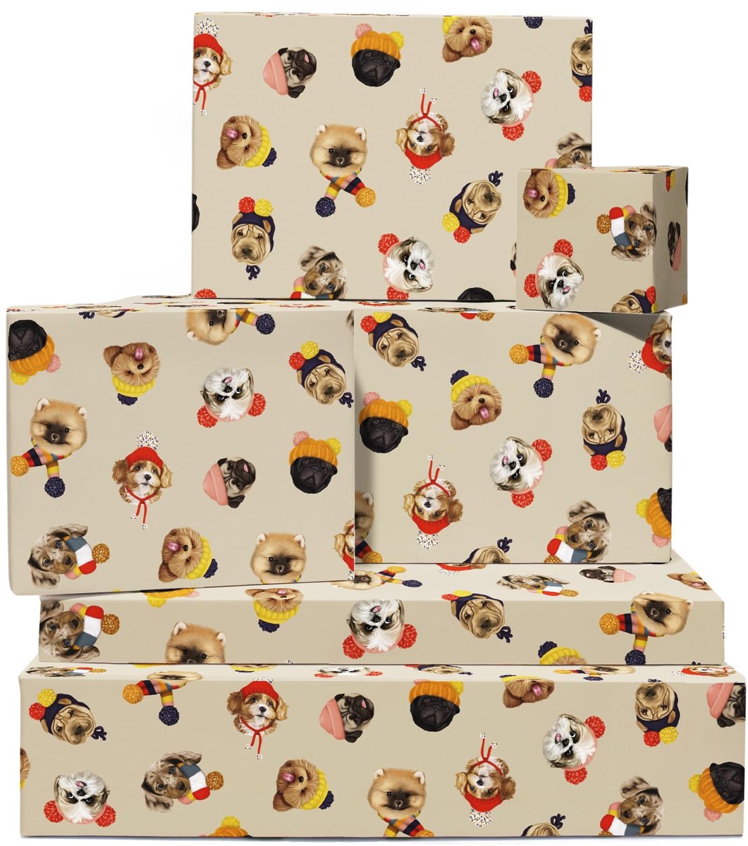 Omgoods - Kerst Inpakpapier met Honden in Hoeden voor Feestelijke Gelegenheden