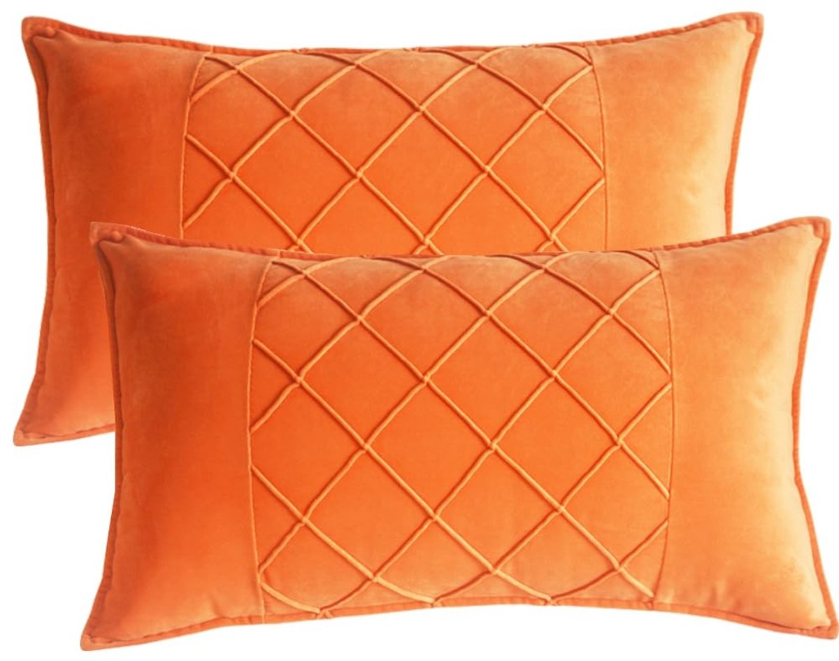 Omgoods - Set van 2 Oranje Velvet Kussenslopen met Patchwork Design