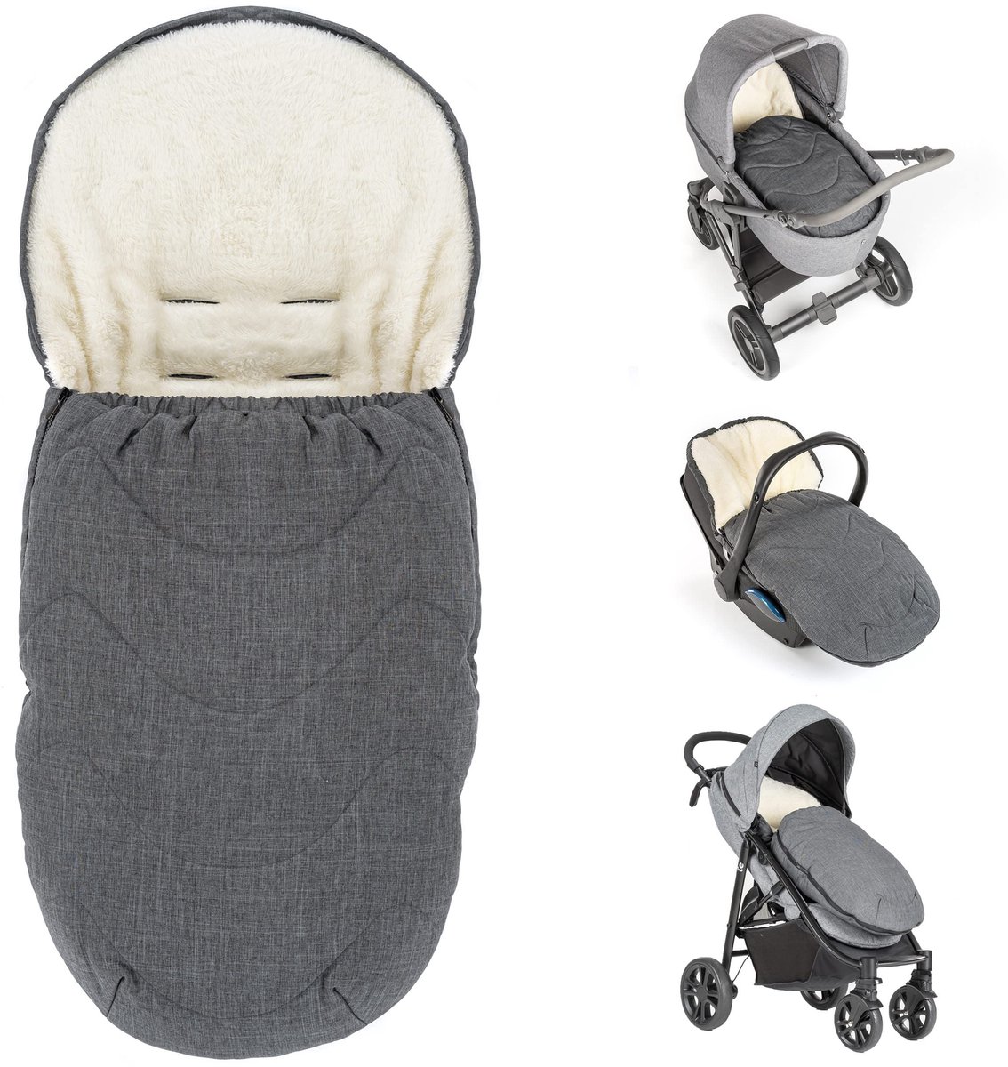 Omgoods - Universele Voetenzak voor Kinderwagen, 2-in-1 Fleece, Grijs