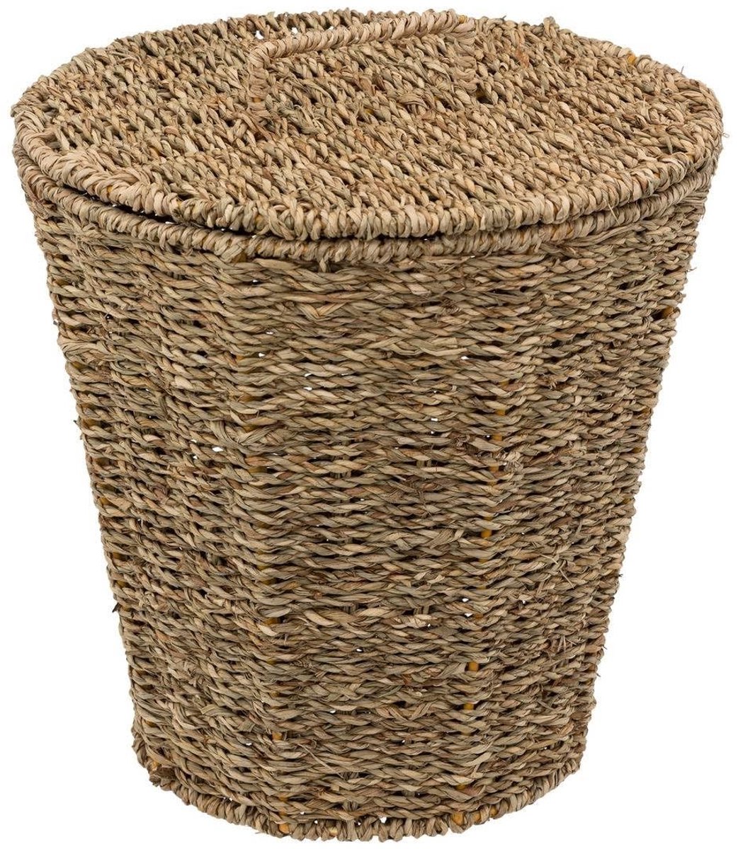 Omgoods- Afvalemmer 9 liter - Afvalemmer met deksel - Rieten afvalemmer - Natuurlijke uitstraling - D 26,5 x H 27 cm - Prullenbak