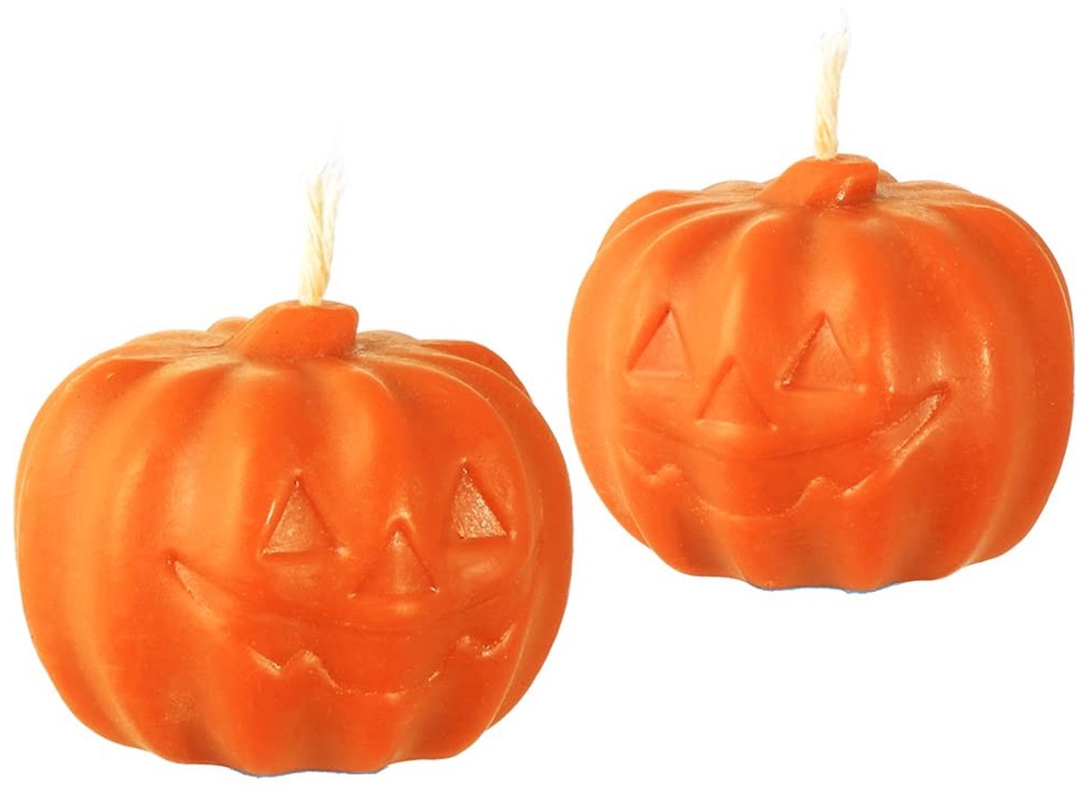 Omgoods - Set van 2 Pompoenkaarsen van Bijenwas voor Halloween Decoratie