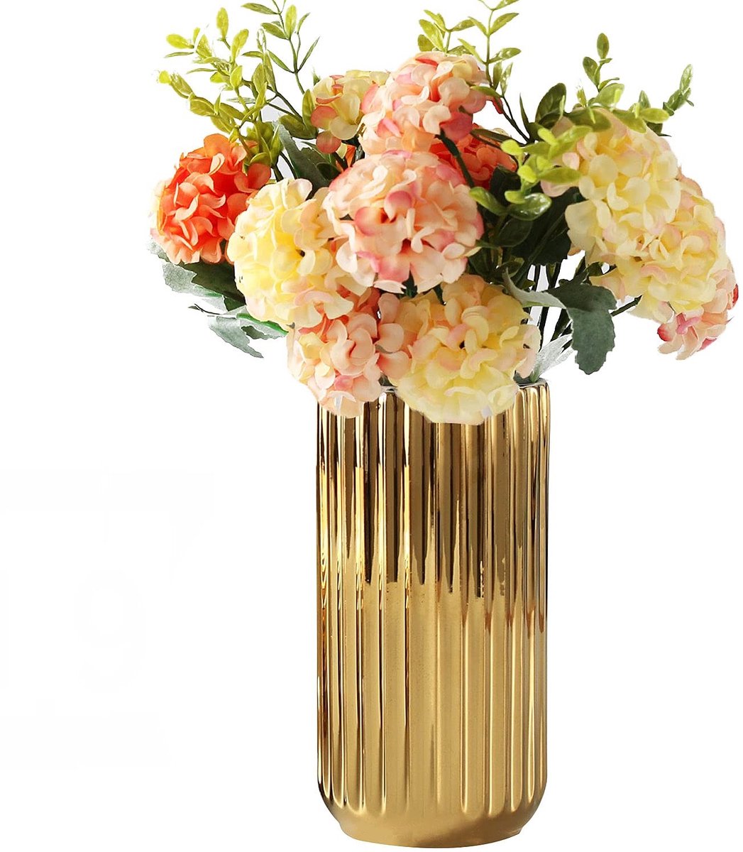 Omgoods - Scandinavische Minimalistische Keramische Vaas met Gouden Afwerking