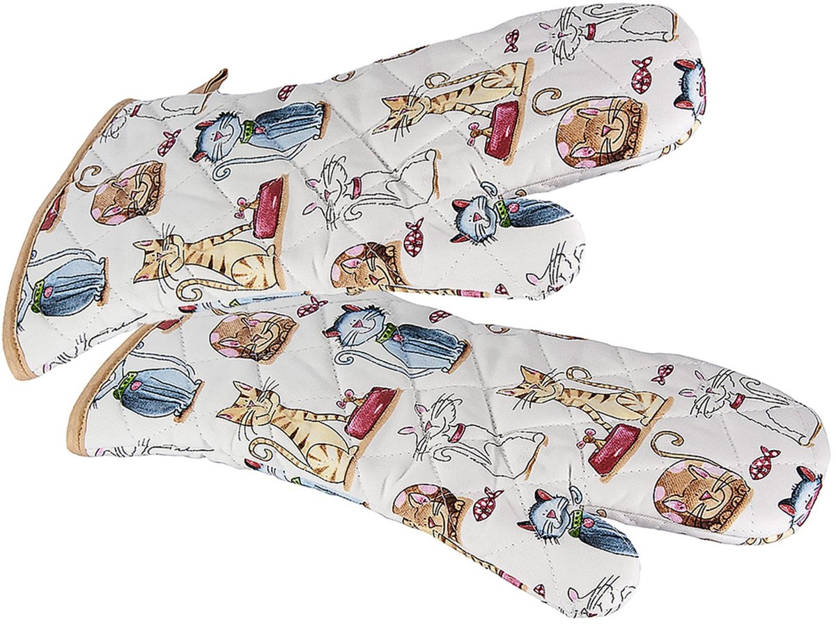 Omgoods - Ovenwanten met Blije Katten Print 35x17 cm