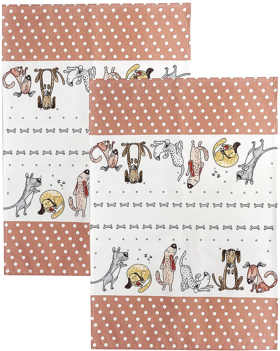 Omgoods - Theedoeken Set van 2 met Hondenprint
