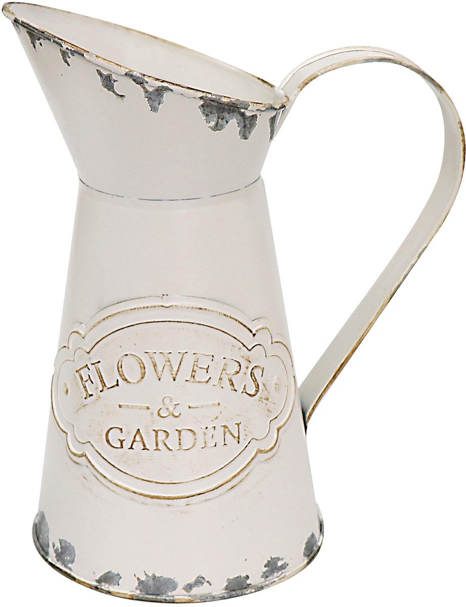 Omgoods - Vintage Franse Kruik - Gegalvaniseerde Metalen Vaas voor Bloemen