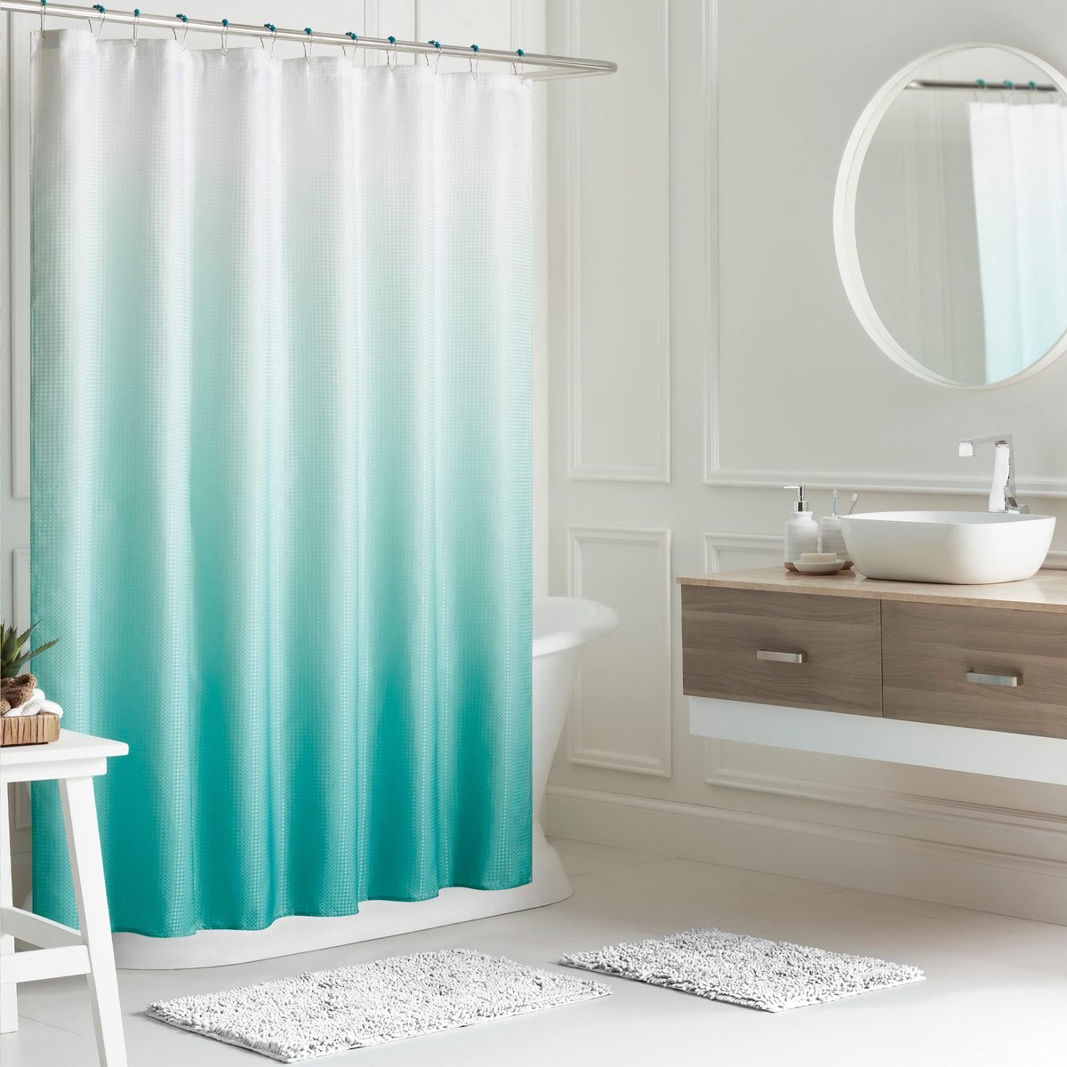 Omgoods - 16-delig Ombre Badkamer Set met Douchegordijn en Chenille Badmatten