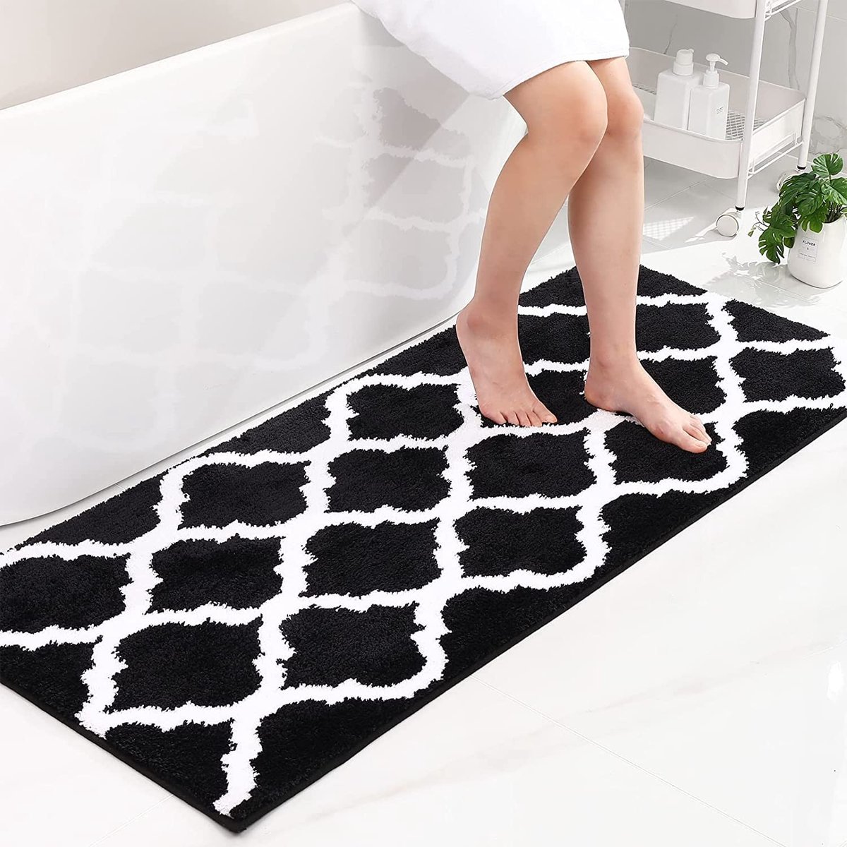 Omgoods - Fluffy Microvezel Badmat 60 x 120 cm, Wasbaar en Antislip, Zwart