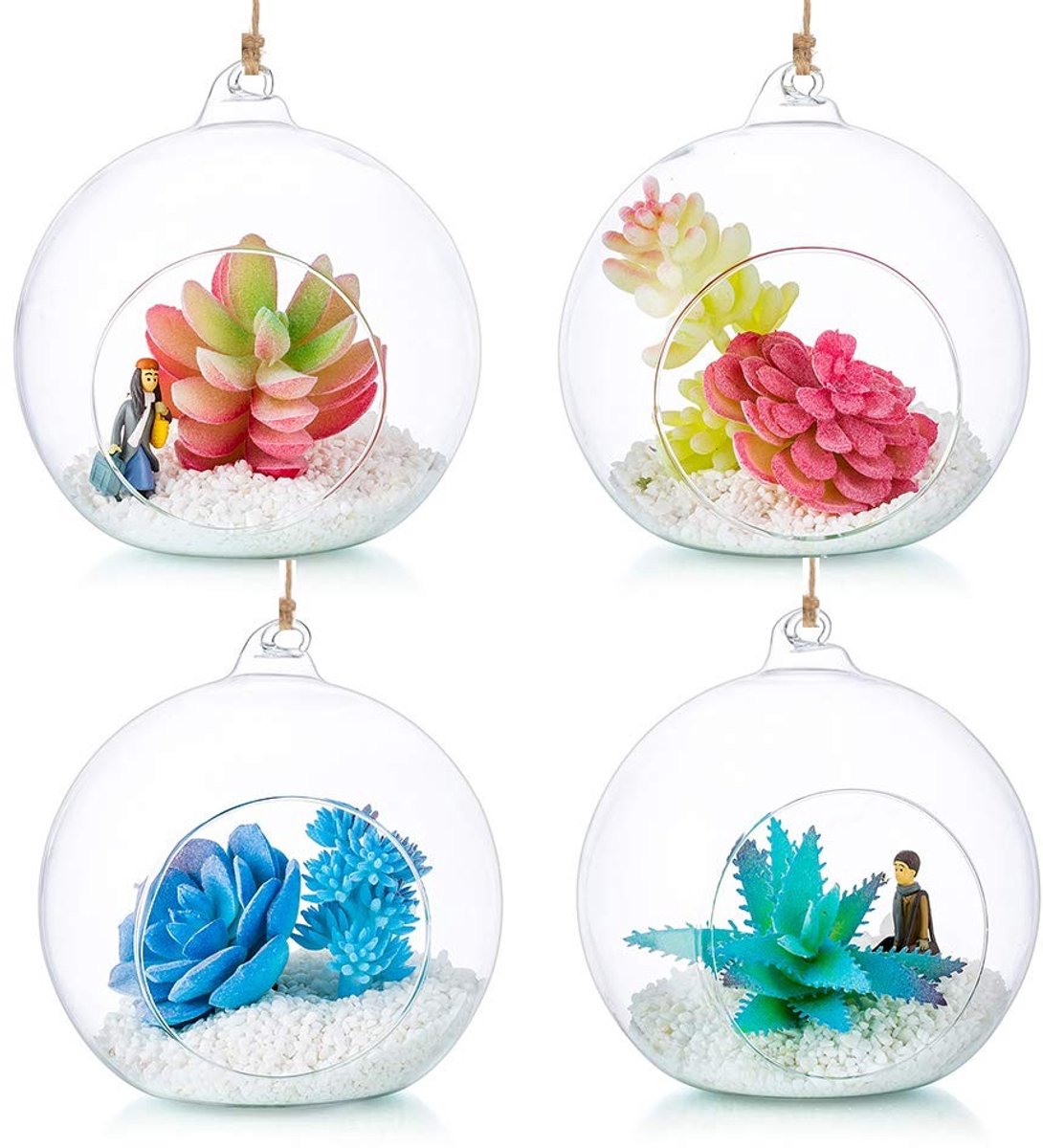 Omgoods - Hangende Glazen Bollen Set van 4 voor Planten en Decoratie