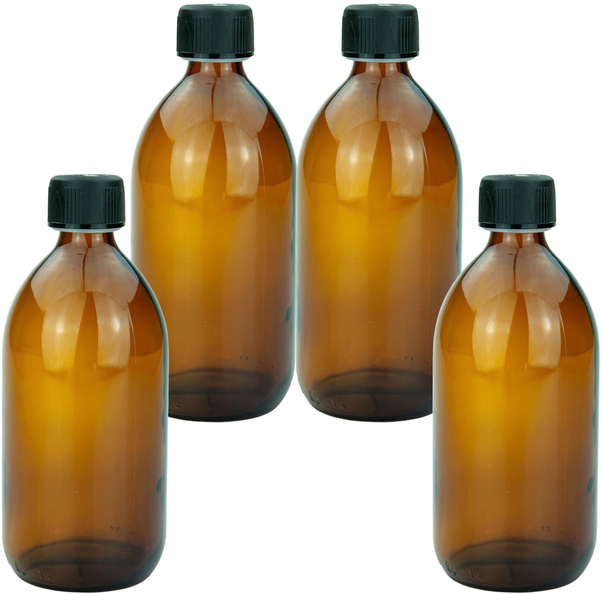 Omgoods - Set van 4 Bruine Glazen Flessen 500ml met Schroefdop