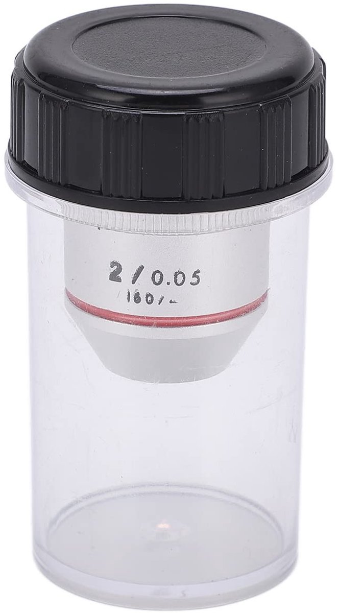 Omgoods- Objectief 2x Achromatisch - Microscoop - Lage Vergroting - RMS Draad 20,2mm - Koper/Optisch Glas - Inclusief Opbergdoos - Microscooplens