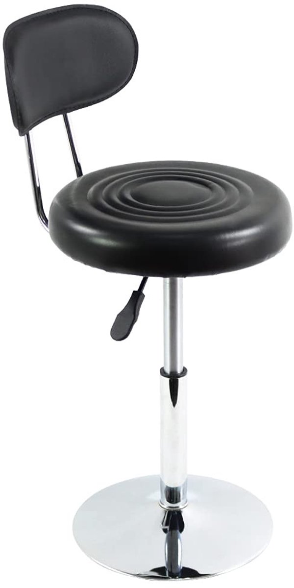 Omgoods - Zwarte PU-lederen Draaibare Salonstoel - Mini Kapperskruk met Rugleuning voor Manicure en Tatoeage