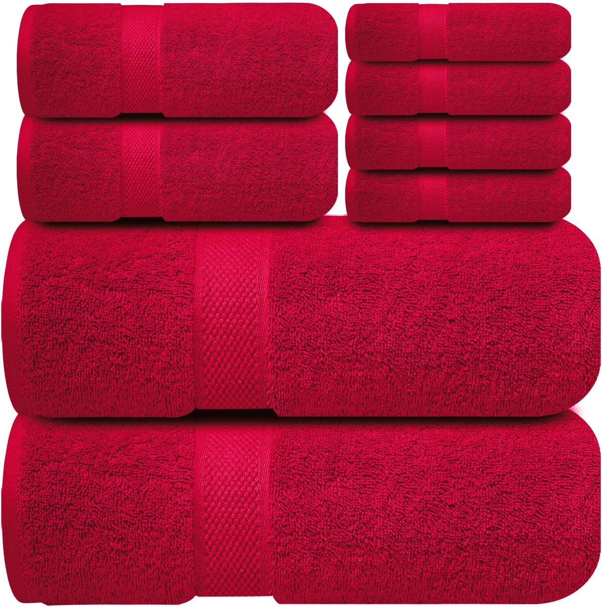 Omgoods - 8-Delige Premium Handdoekenset 100% Katoen Super Absorberend Bourgondië