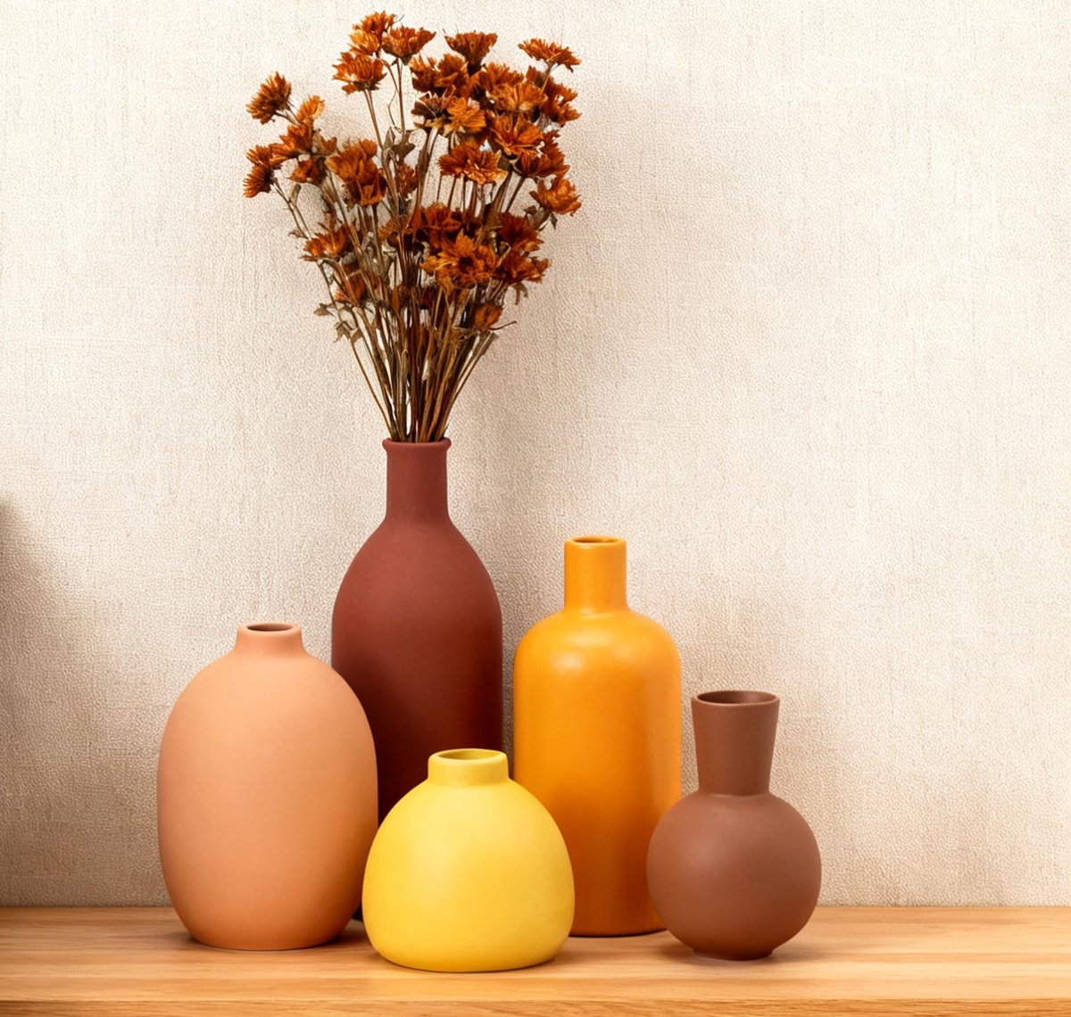 Omgoods - Set van 4 Elegante Keramische Bloemenvaasjes voor Decoratie