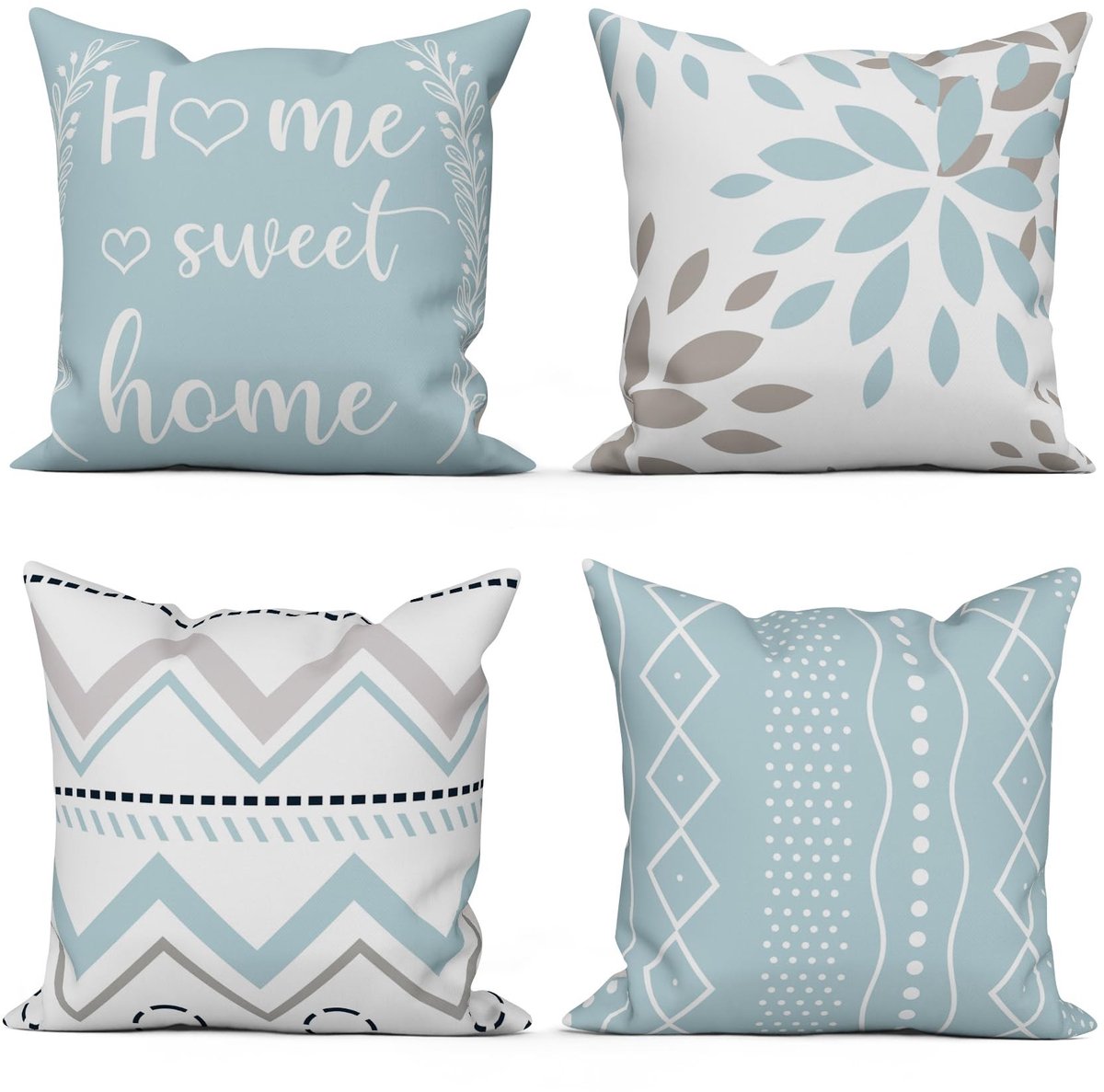 Omgoods - Set van 4 Kussenslopen Geometrisch Blauw Grijs Wit 40 x 40 cm Wasbaar en Comfortabel