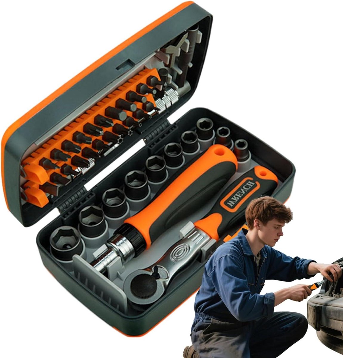 Ratelschroevendraaierset - Precisiegereedschap Set - Reparaties Uitvoeren - Magnetische Bits - 38 Delig - Grijs