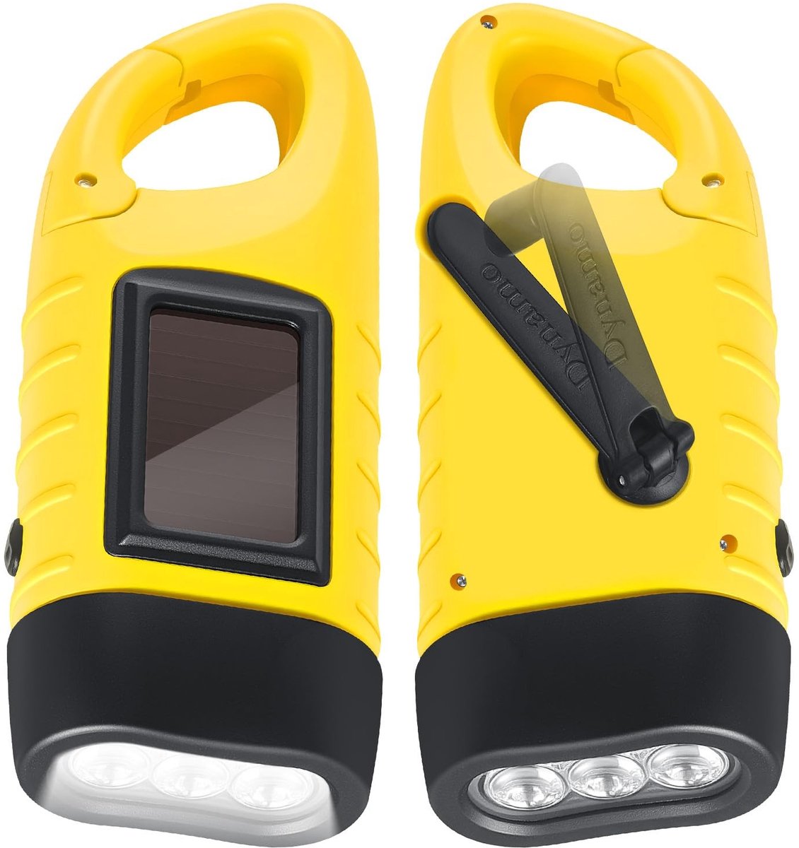 Omgoods - Opwindzaklamp, 2 stuks, zonne-zaklamp met karabijnhaak en handslinger