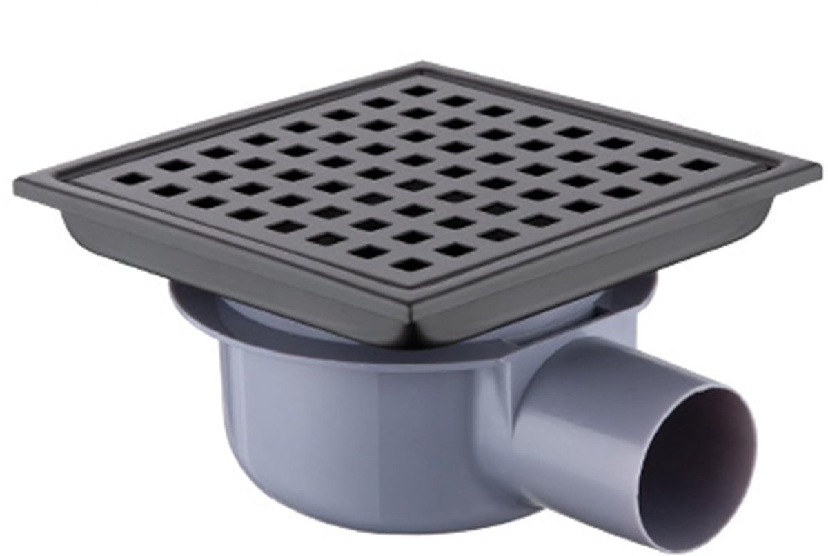 Omgoods - Vierkante Doucheafvoer, RVS, 15 x 15 cm, Met Haarfilter en 360° Sifon