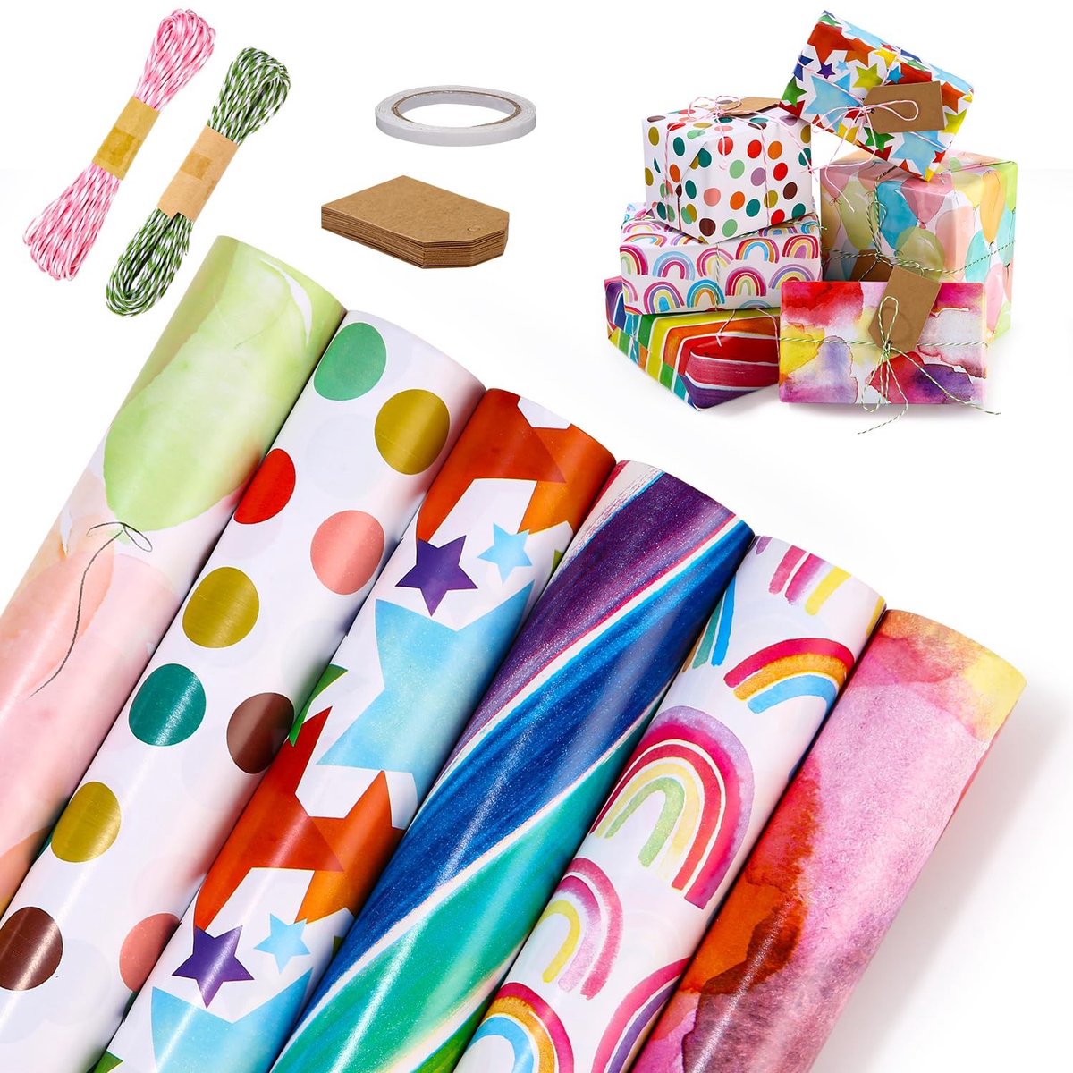 Omgoods - Cadeau Inpakpapier Set van 6 Rollen voor Verjaardagen en Kerst