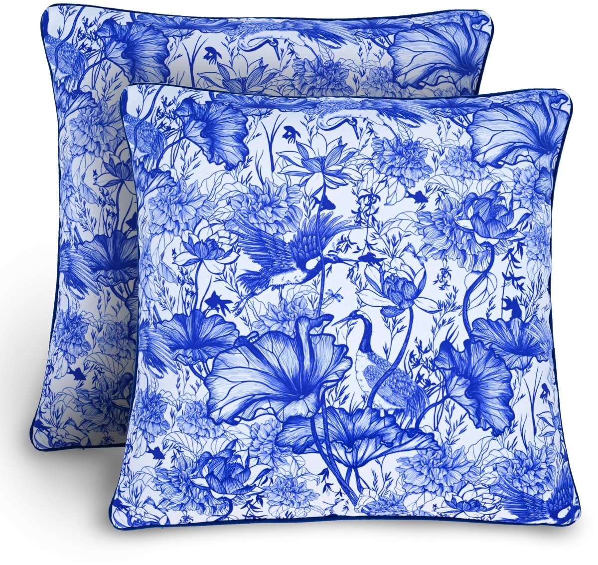 Omgoods - Set van 2 Velours Kussenhoezen 45x45cm Blauw en Wit