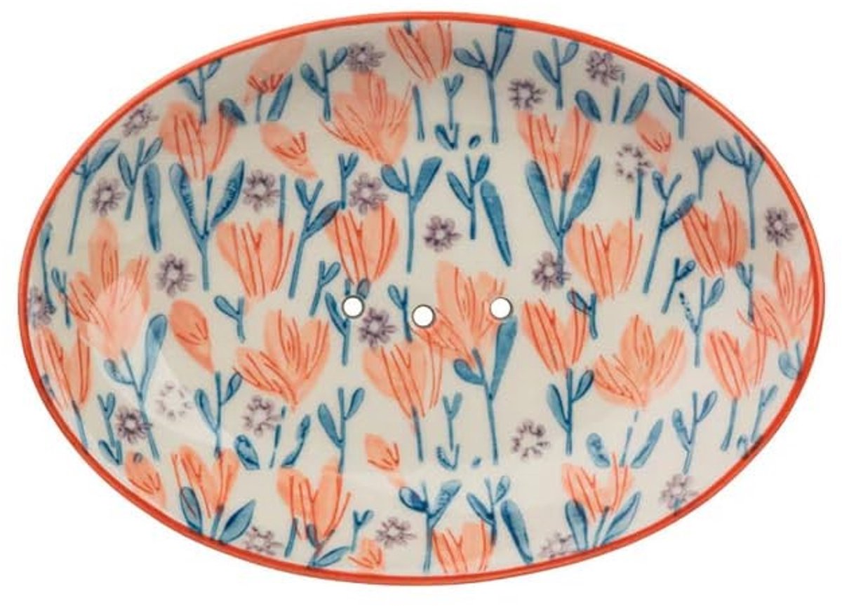 Omgoods - Elegante Ovalen Zeepdish met Bloemenmotief en Waterafvoer