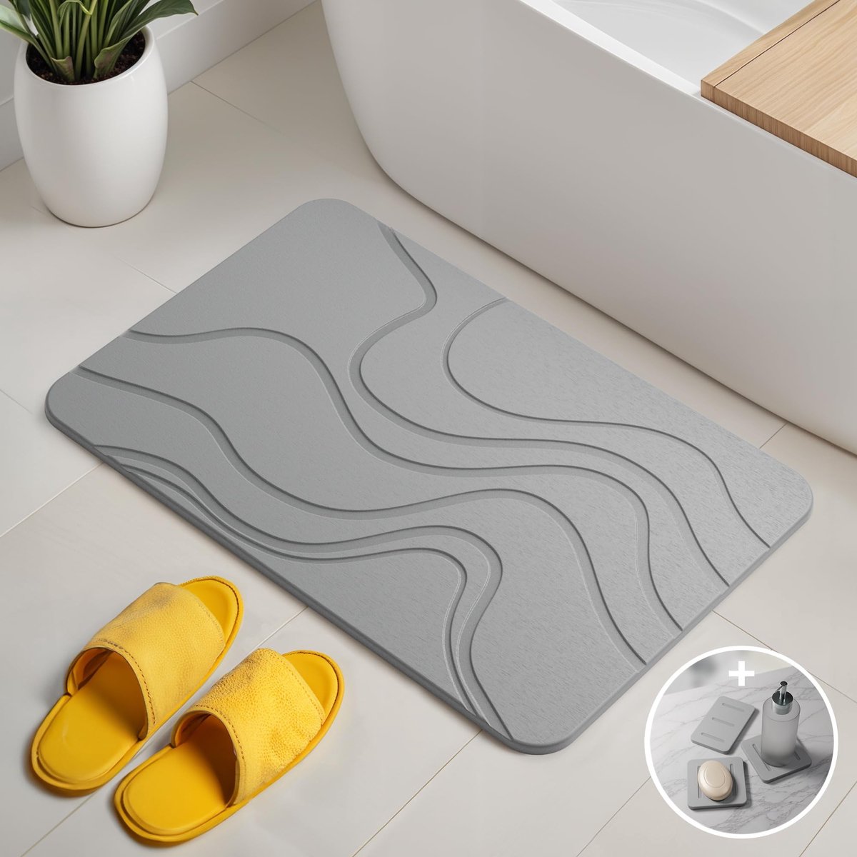 Omgoods - Antibacteriële Sneldrogende Badmat van Diatomiet 60x39cm Grijs