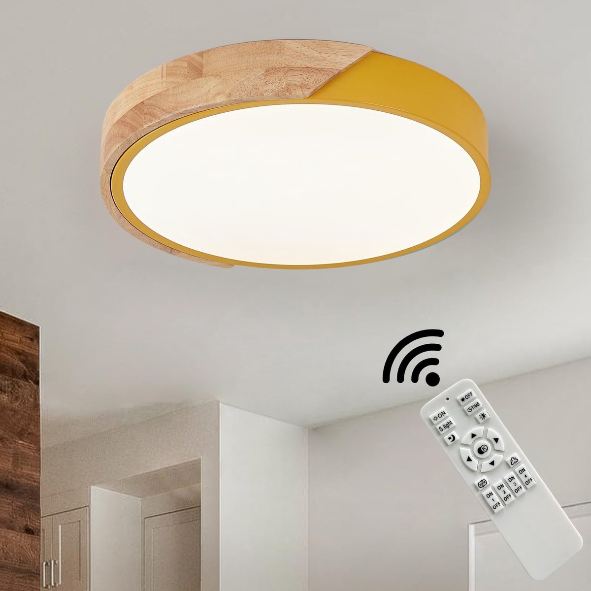 Omgoods - Houten Plafondlamp met Acryl Lampenkap en Dimbare Verlichting