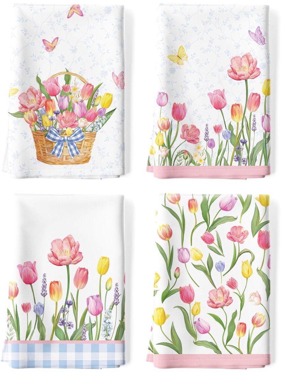 Omgoods - Set van 4 Katoenen Keukendoeken 48x70 cm - Bloemenprint Sneldrogend