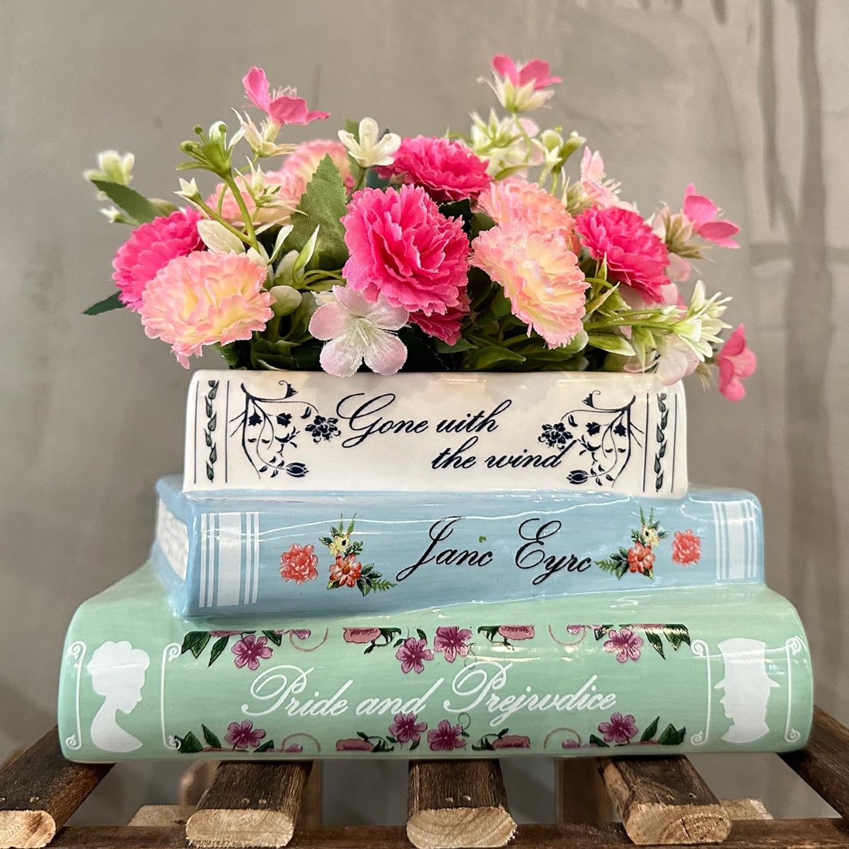 Omgoods- Boekenvaas - Boekvormige Plantenpot - Keramiek - Decoratieve Vaas - Afvoergat - Lichtgewicht