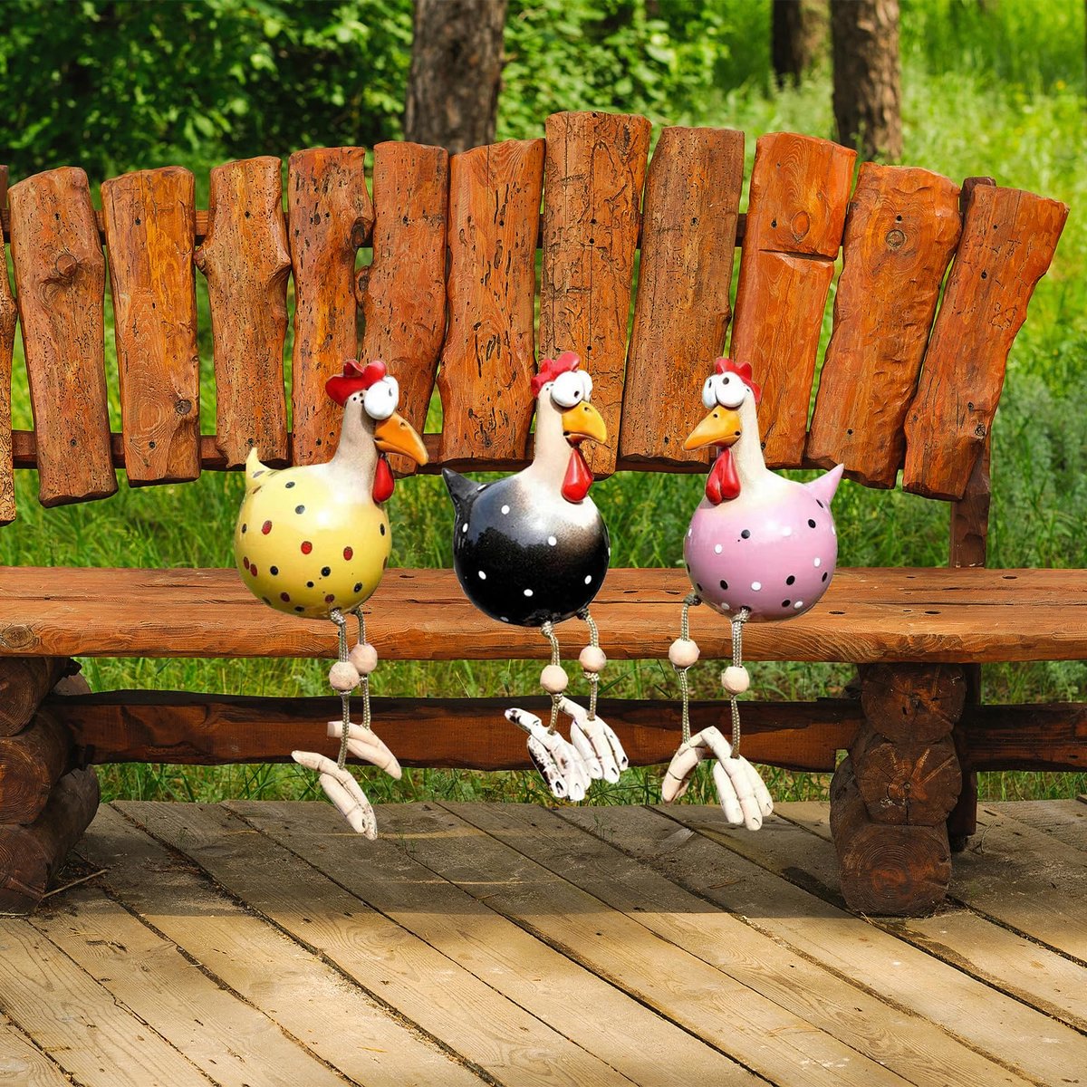Omgoods - Hars en Keramische Kip Tuindecoratie - Set van 3 Grappige Beeldjes