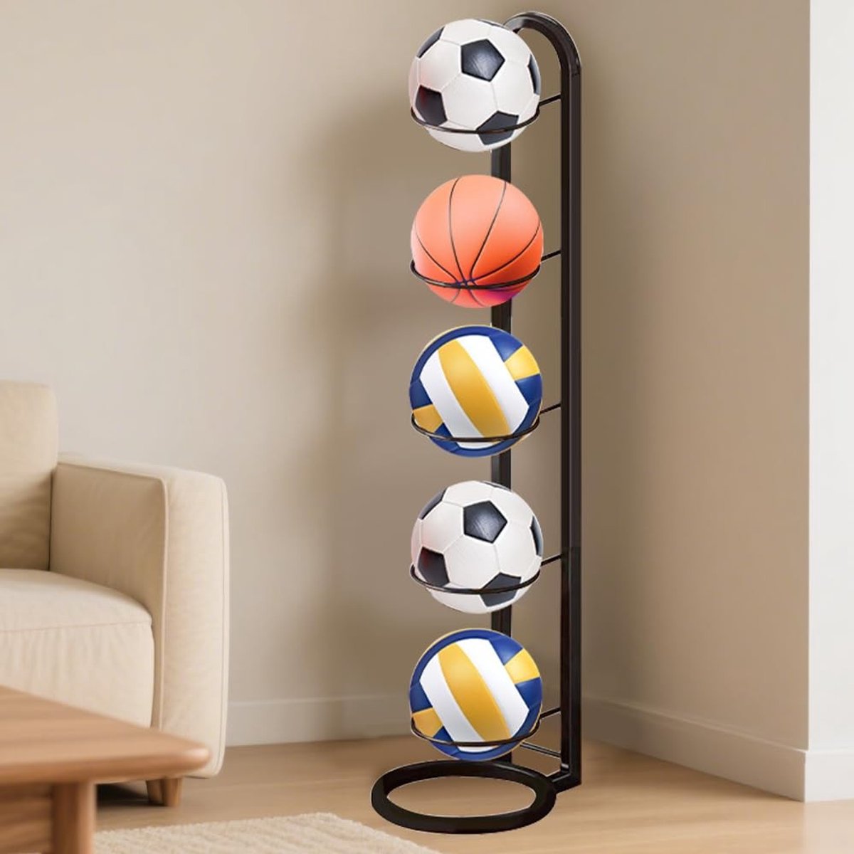 Omgoods - Stabiele Ballenhouder voor Basketballen en Voetballen met 5 Opbergplaatsen