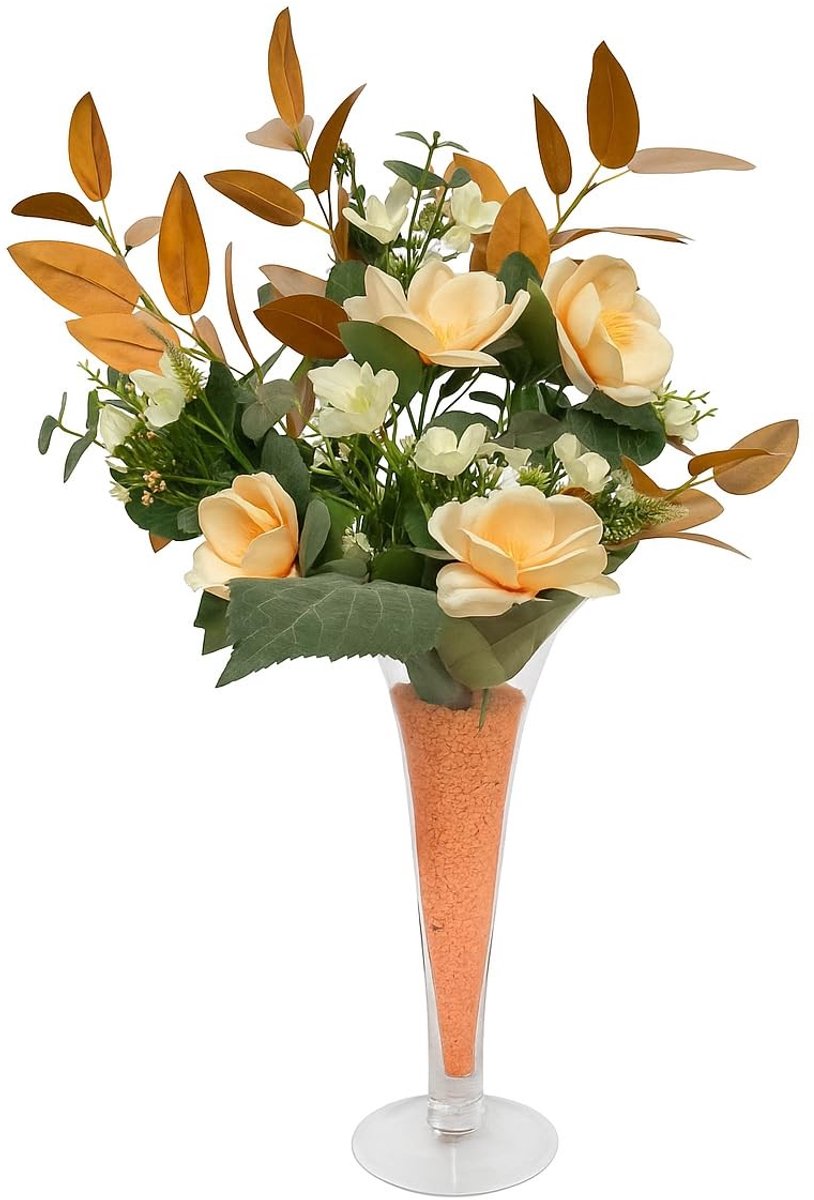 Omgoods - Glazen Vaasje met Oranje Bloemen 70 cm