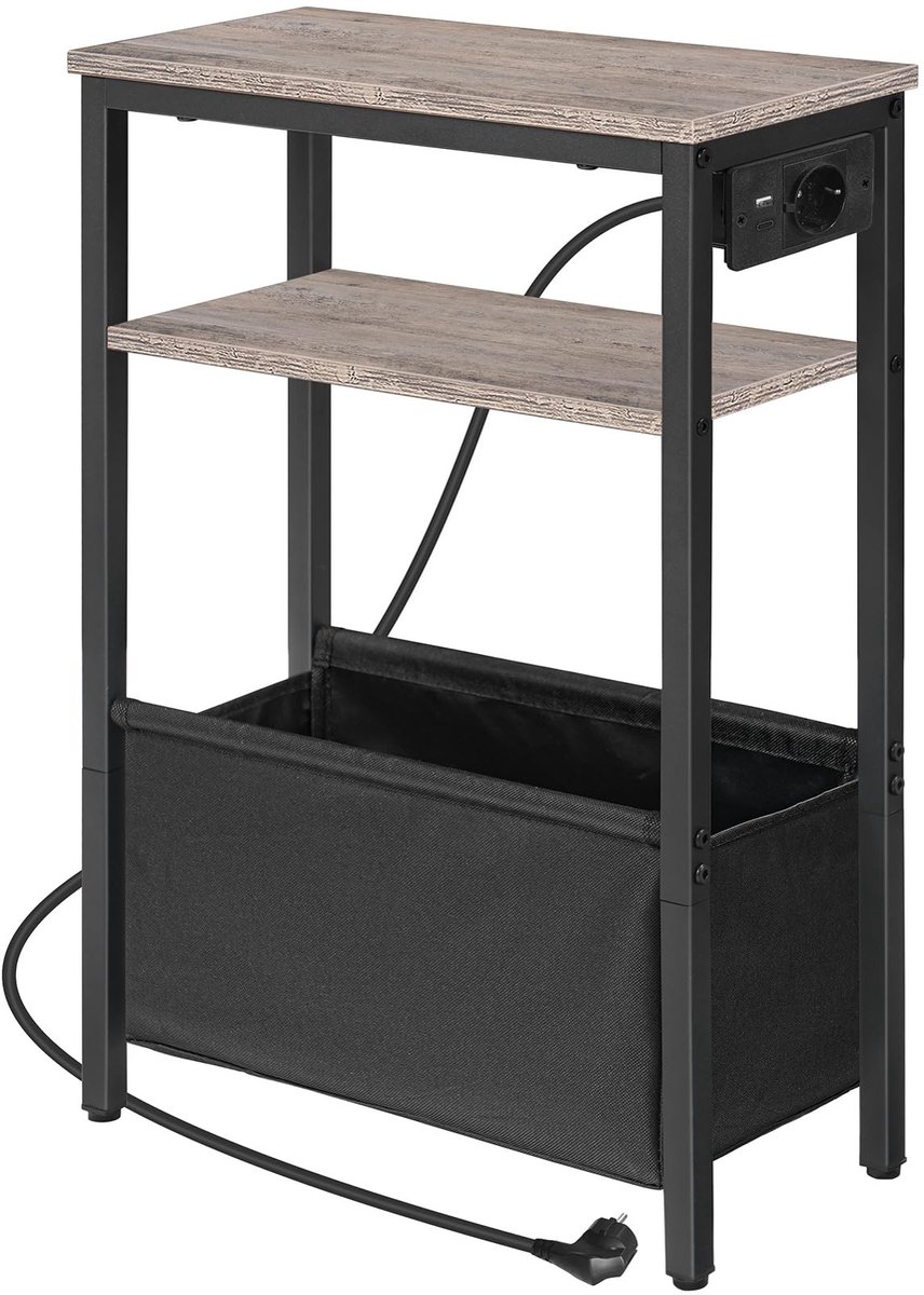 Omgoods - Side Table met Oplaadstation en Opbergruimte, Ideaal voor Kleine Ruimtes