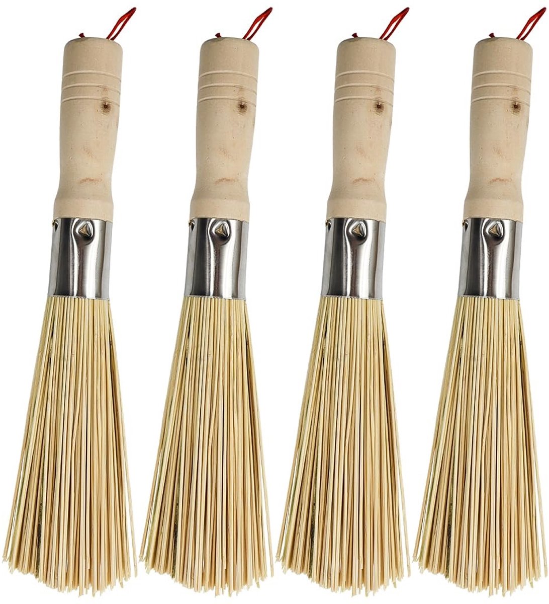 Omgoods- Wokborstels 4-pack - Natuurlijke Bamboe - Keukenreinigingsborstel - Voor Vaatwerk en Gietijzeren Potten - Milieu-vriendelijk - Perfecte Reiniging van Hete Plekken - Potborstel