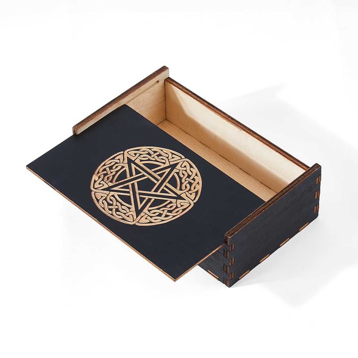 Omgoods- Tarot Kaartdoos Gegraveerd Hout - Opbergdoos - Multifunctioneel - Sterrenprint - 9x15x4,95 cm - Voor Tarotkaarten/Sieraden