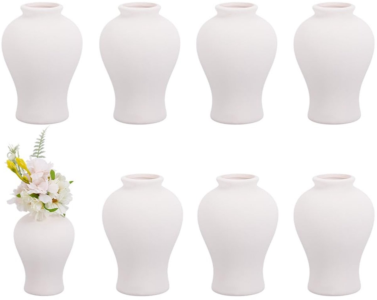 Omgoods - Set van 6 Witte Keramische Vazen voor Droogbloemen