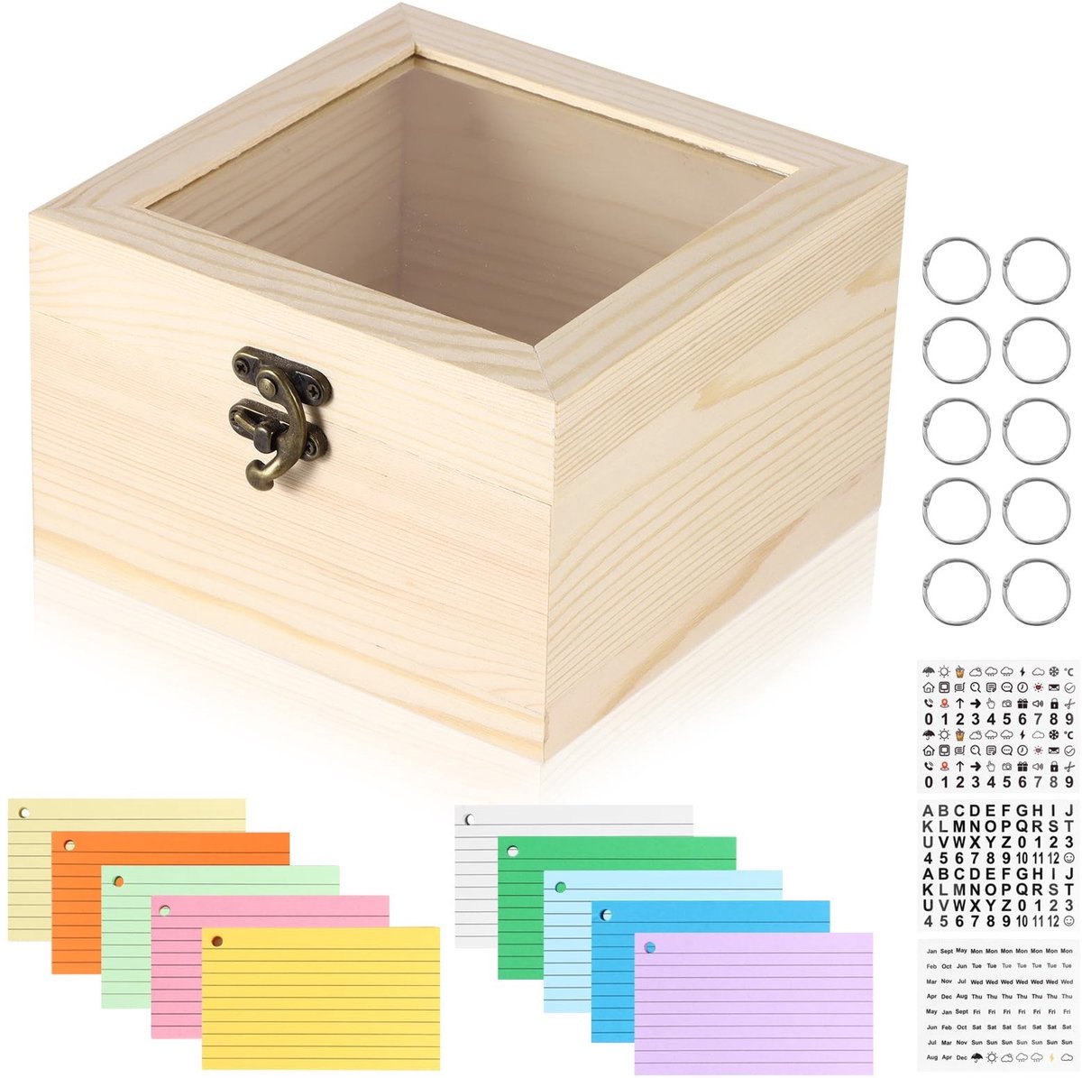 Omgoods - Houten Receptenbox met 500 Gekleurde Kaarten en Kaarthouders