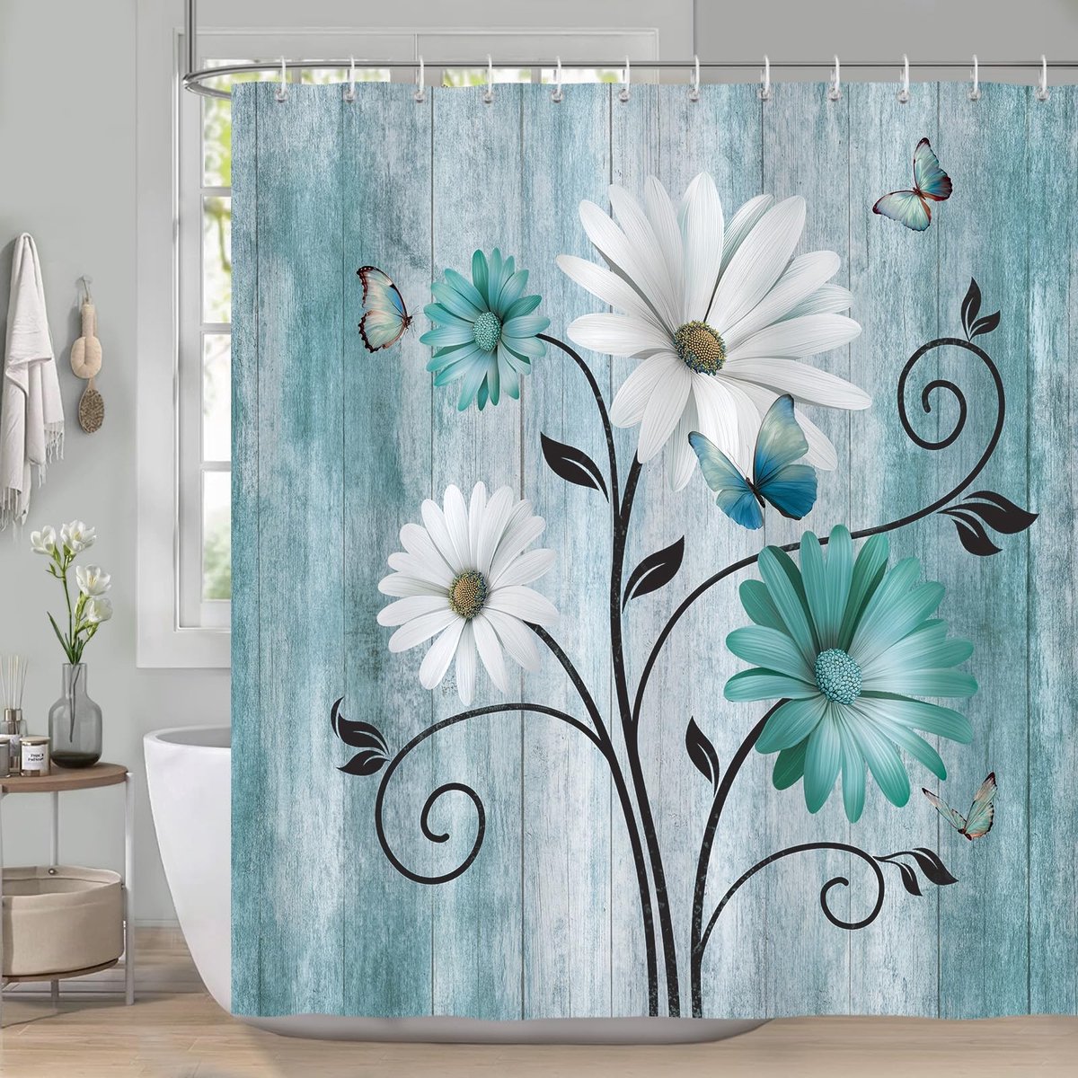 Omgoods - Rustic Flower Douchgordijn 180x180 cm - Water- en Schimmelbestendig