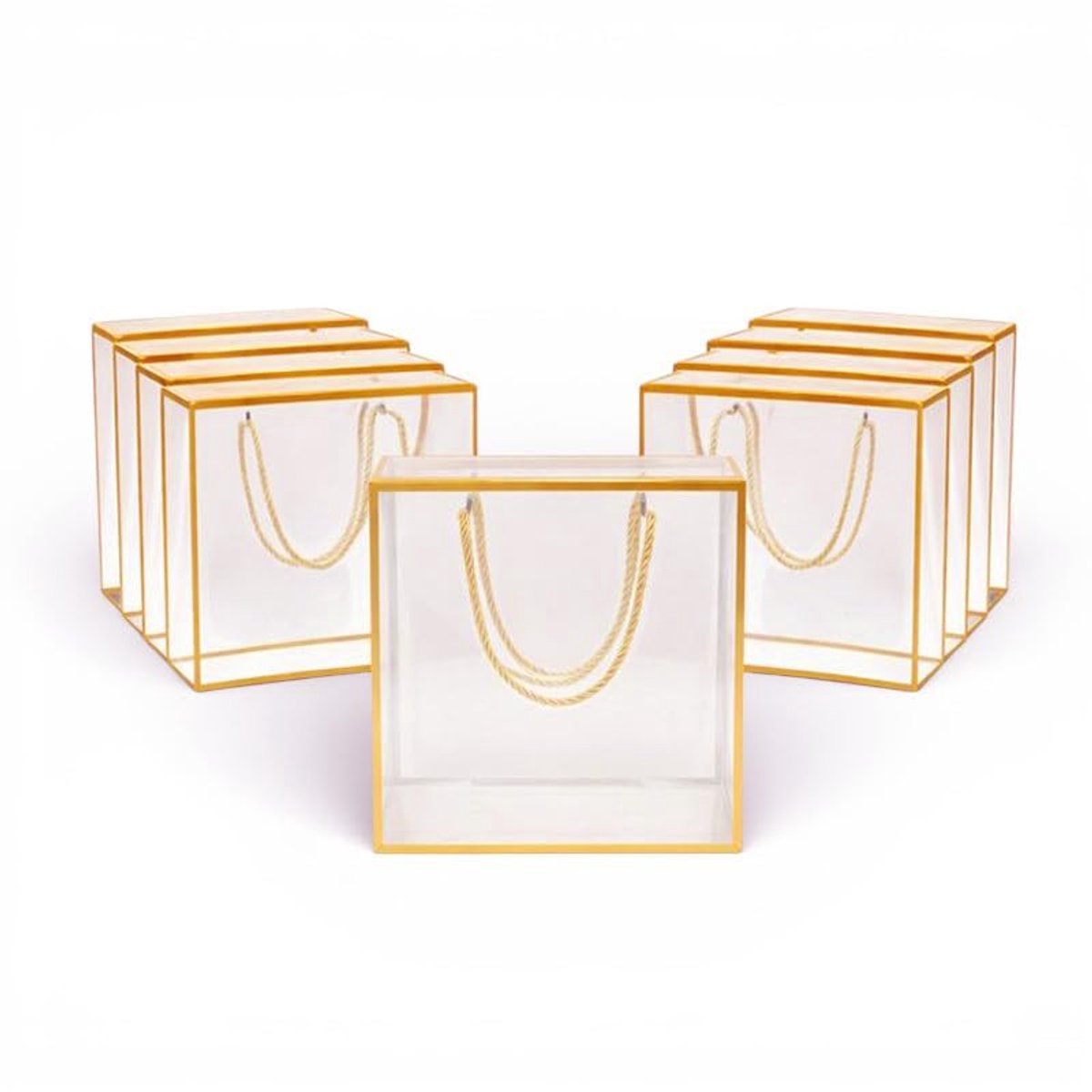 Omgoods - Transparante Cadeau Dozen met Gouden Rand en Touwhandvat