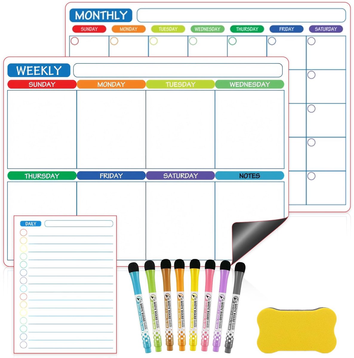 Omgoods - Magnetisch Whiteboard met 8 Markers en 1 Gum voor Plannen
